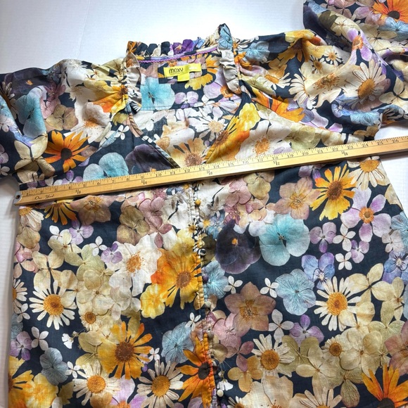 ANTHROPOLOGIE Maeve Moxy Collective Blouse Button Up Watercolor Floral Linen 1X - Picture 10 of 13